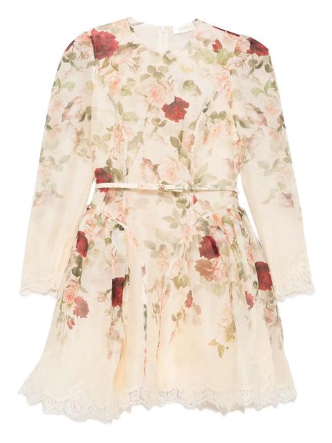 ZIMMERMANN Story floral lace-trimmed mini dress - Neutrals