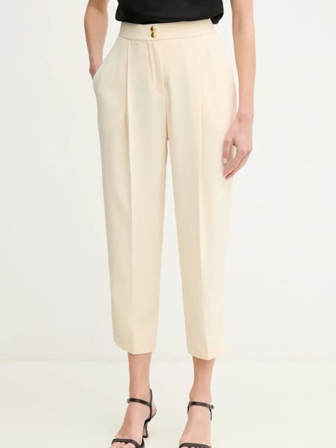 Elisabetta Franchi spodnie damskie kolor zielony fason cygaretki high waist PA06651E2