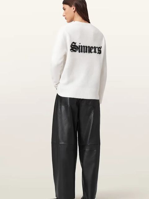 AllSaints spodnie skórzane JETT damskie kolor czarny szerokie high waist W026TD