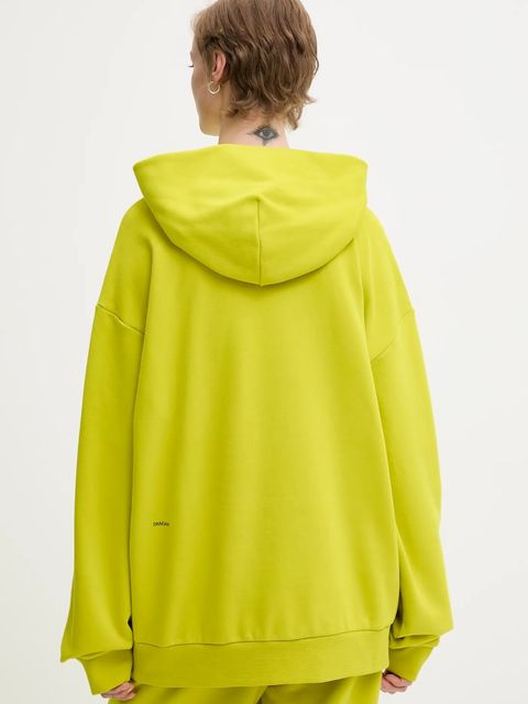 Pangaia bluza bawełniana kolor zielony z kapturem gładka 10000180