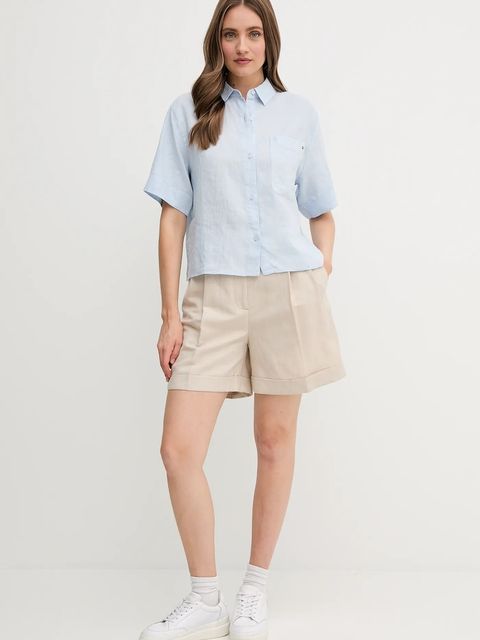 Tommy Hilfiger szorty z domieszką lnu damskie kolor beżowy gładkie high waist WW0WW44767 - zdjęcie produktu nr 2