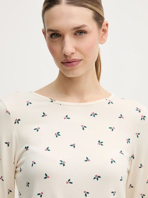 United Colors of Benetton longsleeve piżamowy damska kolor beżowy 32V93M07V