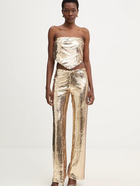 Haveone spodnie damskie kolor złoty szerokie high waist PGE-P259 - zdjęcie produktu nr 2