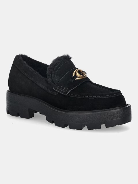 Guess mokasyny zamszowe YANIKAY damskie kolor czarny na płaskim obcasie FLFYKY SUE14 - zdjęcie produktu nr 1