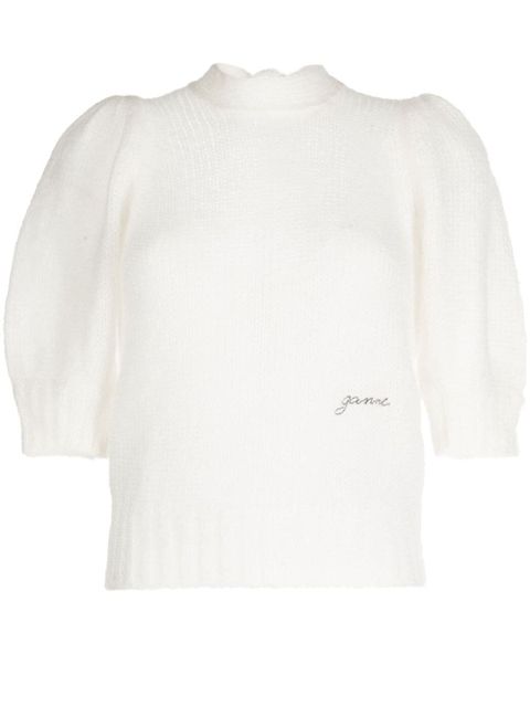 GANNI logo-embroidered short-sleeve jumper - White