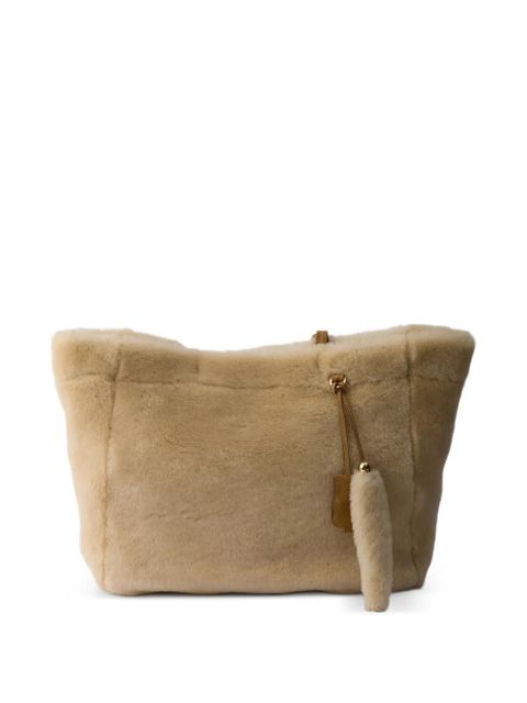 Prada large shearling tote bag - Neutrals