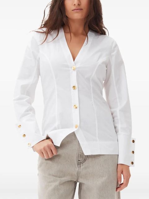 GANNI v-neck poplin shirt - White