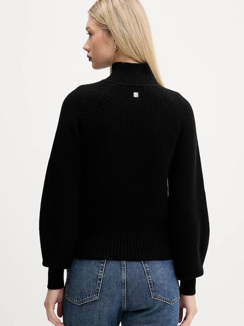 HUGO sweter z wełną damski kolor czarny z półgolfem 50548292