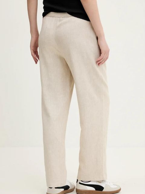 Abercrombie & Fitch spodnie lniane damskie kolor beżowy szerokie high waist KI156-5129