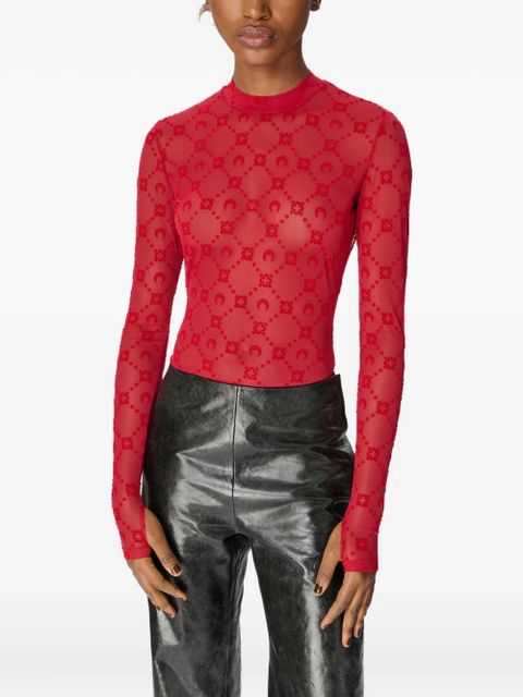 Marine Serre moonogram high-neck top - Red
