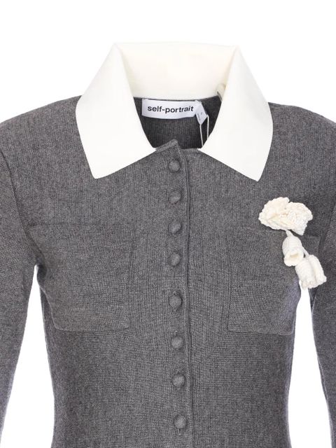 Self-Portrait crochet-flower collared dress - Grey