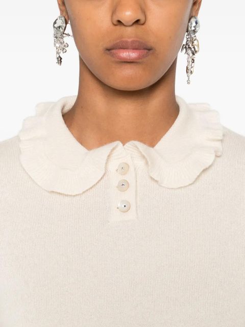 Valentino Garavani ruffled-collar cashmere polo top - Neutrals