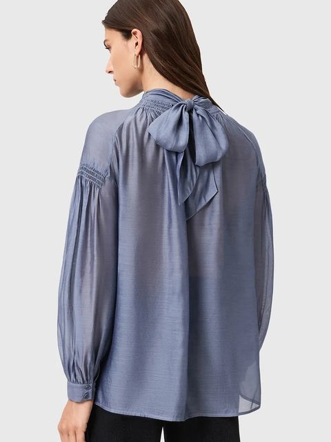 AllSaints bluzka z dodatkiem jedwabiu PEARLA damska kolor fioletowy gładka W027PD