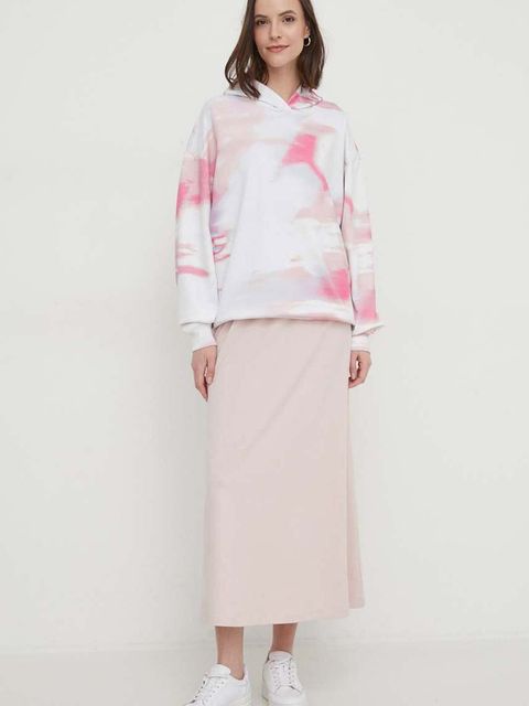 Calvin Klein Jeans bluza bawełniana damska kolor biały z kapturem wzorzysta