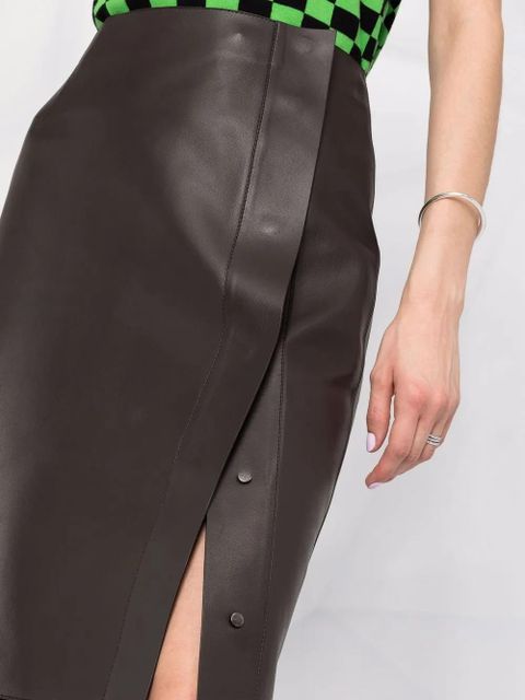Ferragamo slim leather midi skirt - Brown