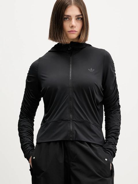 adidas Originals bluza Ruched damska kolor czarny z kapturem gładka JW2807 - zdjęcie produktu nr 1