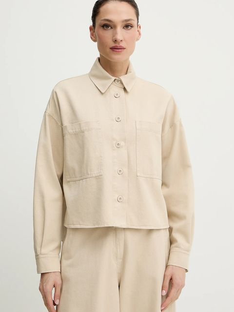 Weekend Max Mara koszula bawełniana RADENTE damska kolor beżowy relaxed z kołnierzykiem klasycznym 2615111081600 - zdjęcie produktu nr 1