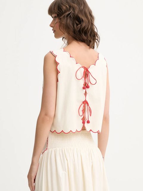 Never Fully Dressed bluzka bawełniana damska kolor beżowy z aplikacją NFDTO1682 - zdjęcie produktu nr 2