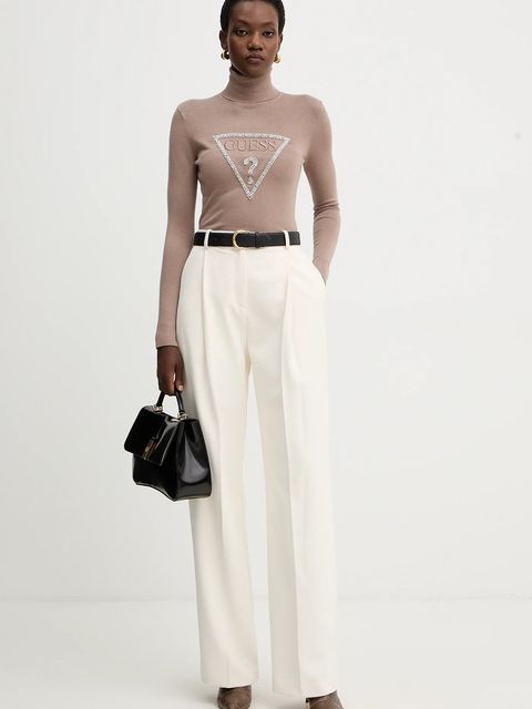 Guess sweter MELANIE damski kolor beżowy lekki z golfem W5BR39 Z2NQ2