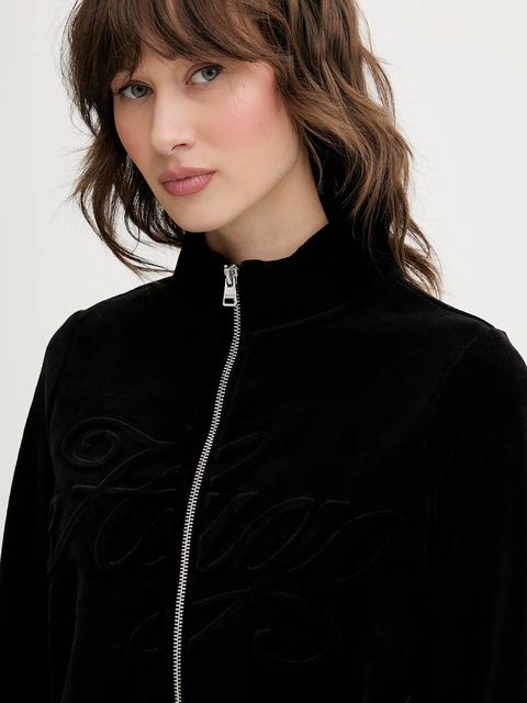 Hugo Blue bluza welurowa damska kolor czarny gładka 50549486