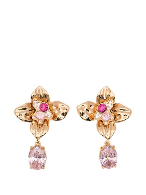 Self-Portrait crystal-embellished floral drop earrings - Gold - zdjęcie produktu nr 1