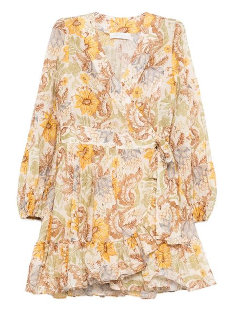 ZIMMERMANN ZIM DAYLIGHT MINI WRAP FRILL DRESS STAMP FLORAL CREAM - Neutrals - zdjęcie produktu nr 1
