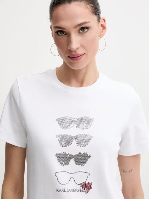 Karl Lagerfeld t-shirt bawełniany damski kolor biały A2W17103