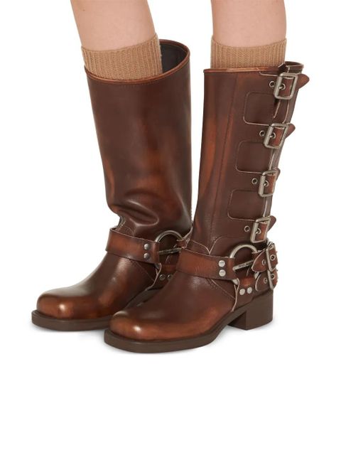 Miu Miu buckle-detail leather boots - Brown