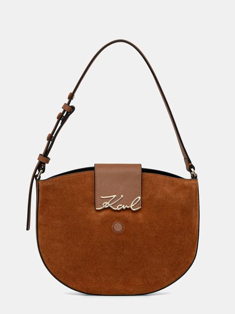 Karl Lagerfeld torebka zamszowa K/SIGNATURE kolor brązowy B1W30196 - zdjęcie produktu nr 1