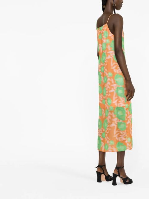 GANNI floral-print slip dress - Orange
