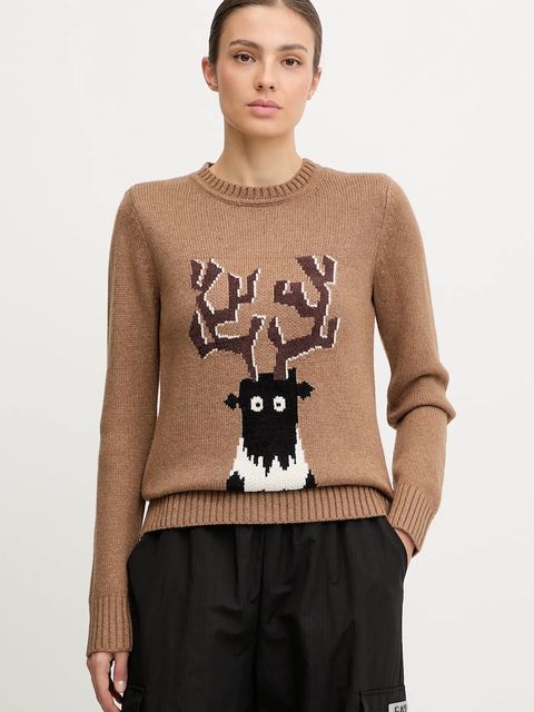 EA7 Emporio Armani sweter z dodatkiem wełny damski kolor brązowy AF17652.7W000699 - zdjęcie produktu nr 1