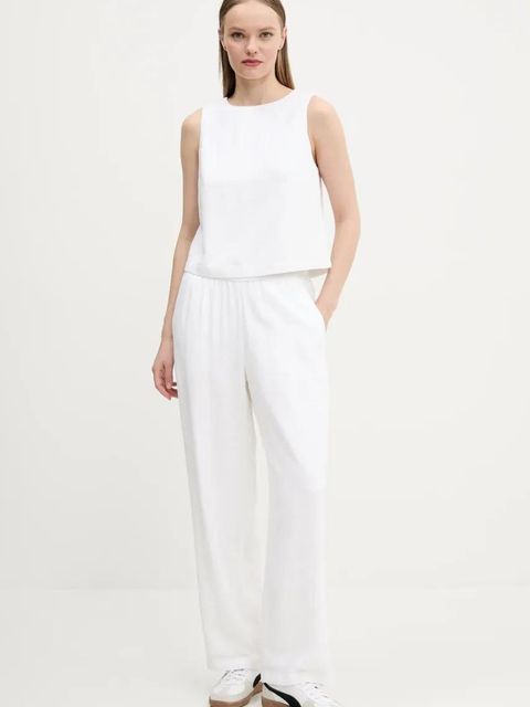 Abercrombie & Fitch spodnie lniane kolor beżowy szerokie high waist KI156-5128