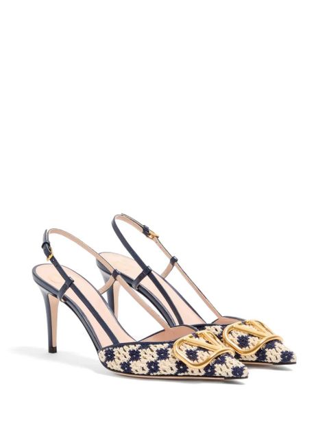 Valentino Garavani VLogo Signature slingback pumps in crochet fabric 80mm - Blue - zdjęcie produktu nr 2