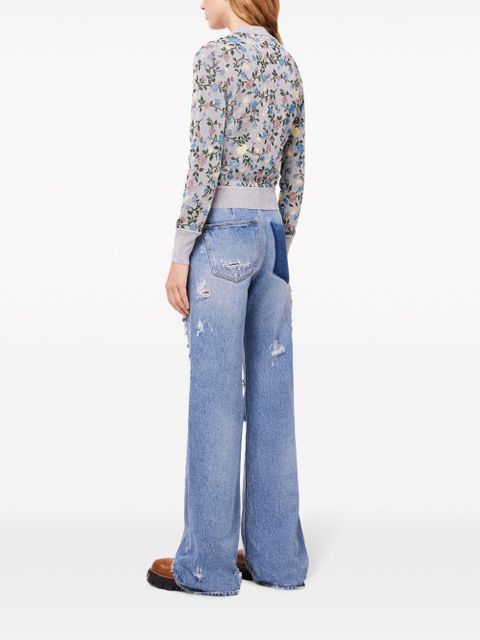 Rabanne ripped-detailing cotton wide-leg jeans - Blue