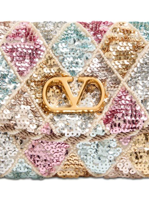 Valentino Garavani small Vain Soft Rhombelle embroidery shoulder bag - Pink