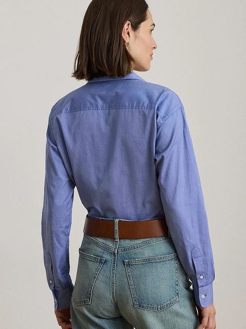 Lauren Ralph Lauren koszula bawełniana damska kolor niebieski relaxed z kołnierzykiem klasycznym 200979855