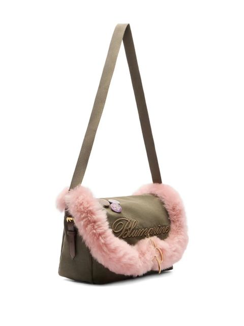 Blumarine faux fur-trim embroidered shoulder bag - Green