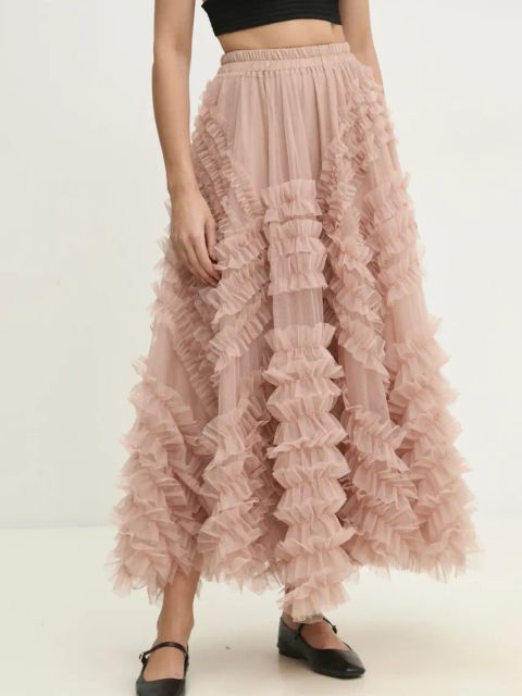 Answear.LAB spódnica kolor pomarańczowy maxi rozkloszowana