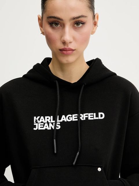 Karl Lagerfeld Jeans bluza damska kolor czarny z kapturem z nadrukiem A2W20053