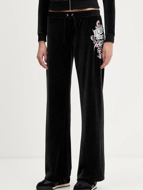 Juicy Couture spodnie dresowe welurowe Wrap You Up damskie kolor czarny z nadrukiem JCNBJ126452 - zdjęcie produktu nr 1