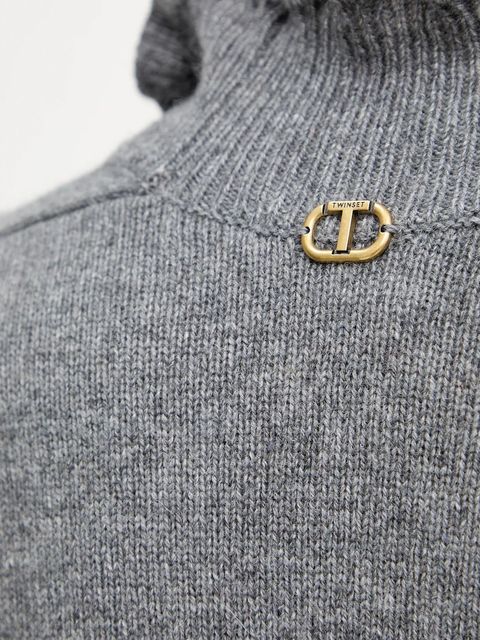 Twinset sweter z wełną damski kolor szary z półgolfem 252TT3350