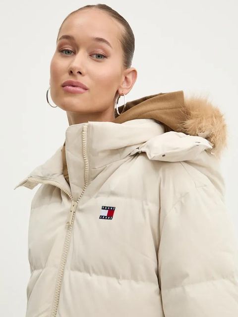 Tommy Jeans kurtka puchowa damska kolor beżowy zimowa DW0DW18821