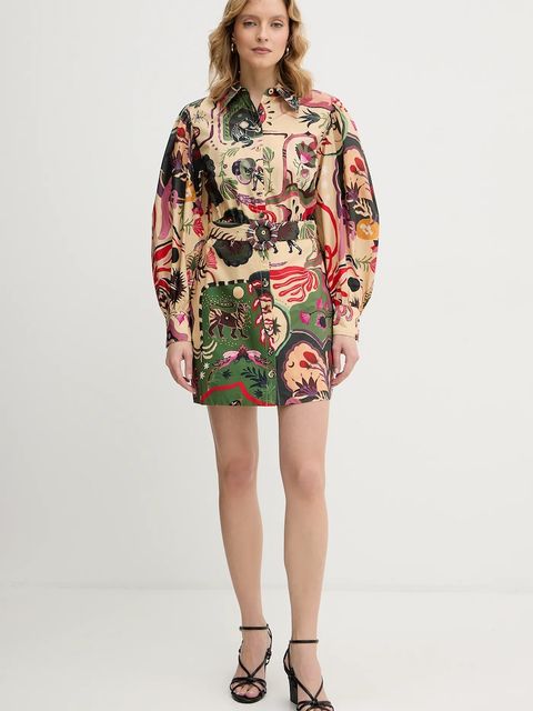 Farm Rio sukienka bawełniana kolor beżowy mini prosta 350089