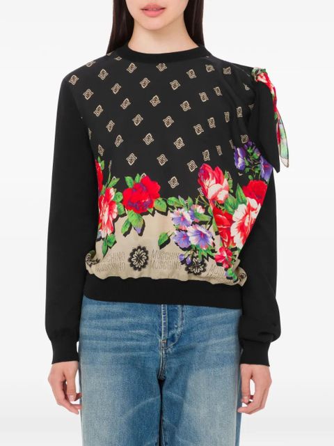 Moschino floral-pattern bow-detail sweater - Black
