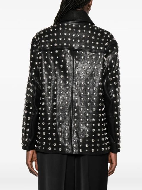 Nour Hammour studded zip leather jacket - Black