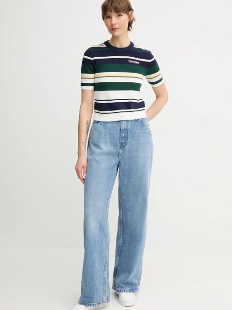 Tommy Hilfiger jeansy z domieszką lnu damskie kolor niebieski WW0WW46792