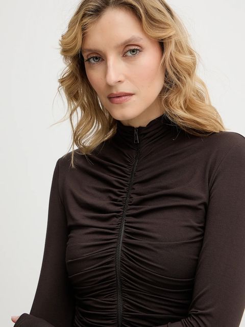 La Mania bluzka ANNIKA damska kolor brązowy gładka ANNIKA