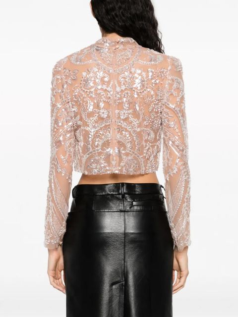 Self-Portrait sequin-embellished semi-sheer top - Neutrals