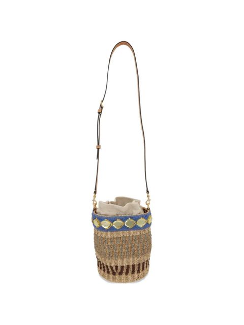 Valentino Garavani Garavani small raffia embroidered bucket bag - Neutrals
