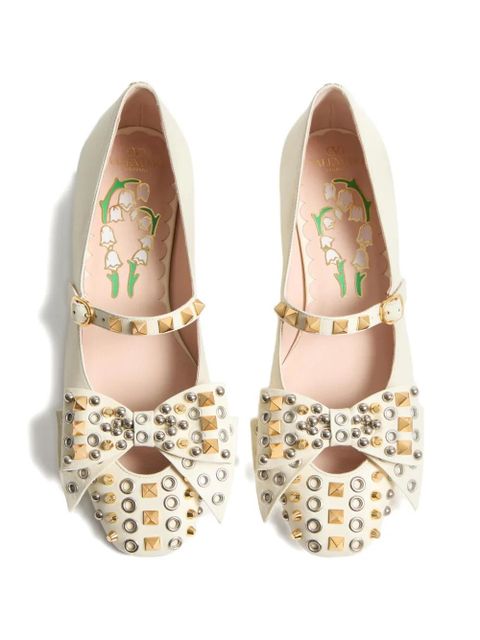 Valentino Garavani Mary-Jane Bowow ballerina in kidskin with studs - Neutrals